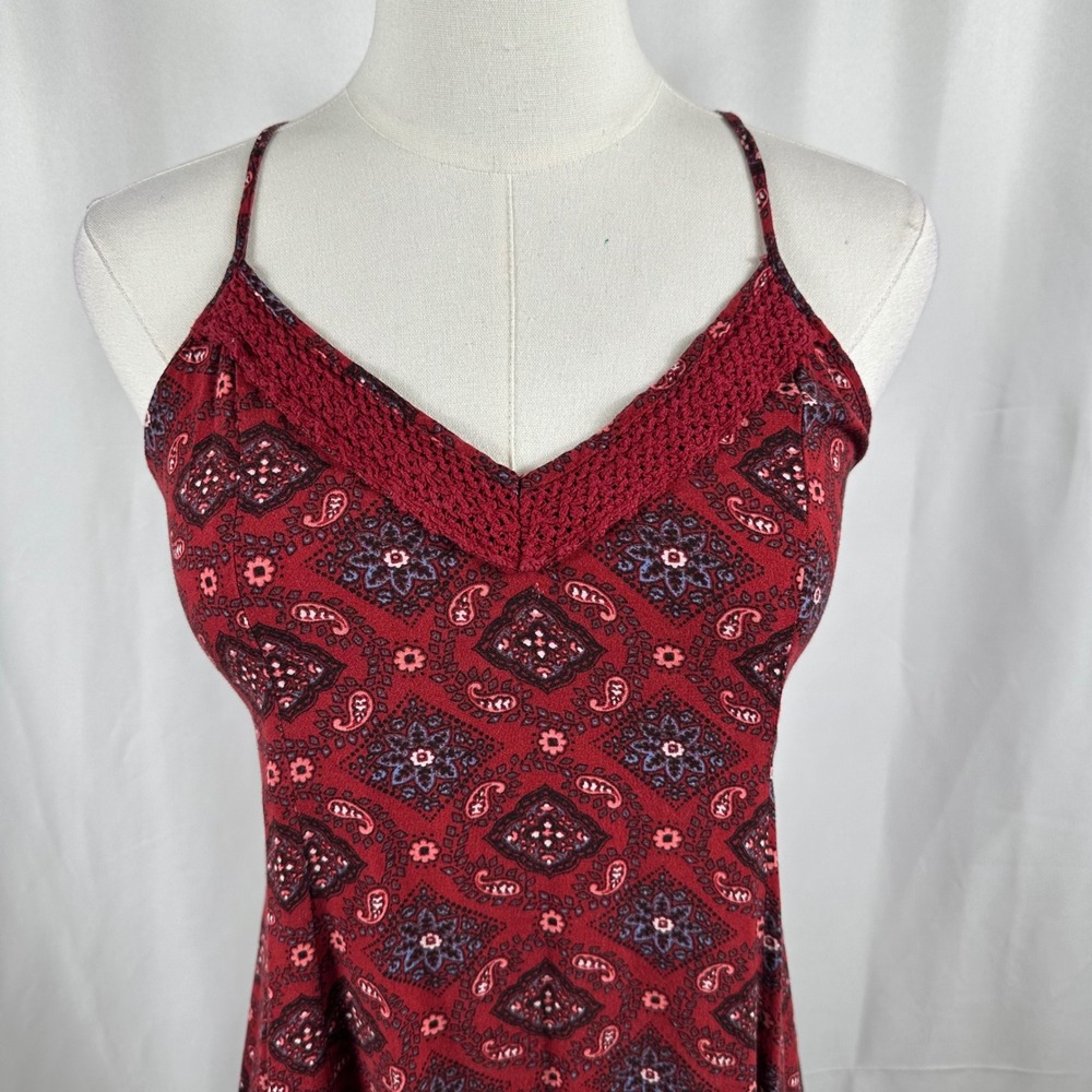 Hollister Midi Dress Women M Burgundy Paisley Handkerchief Hem Corset Whimsigoth